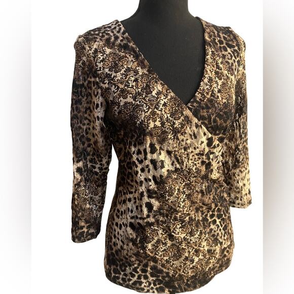 Chico's Brown and Tan V-Neck Wrap Blouse (Size 0) - Picture 5 of 11